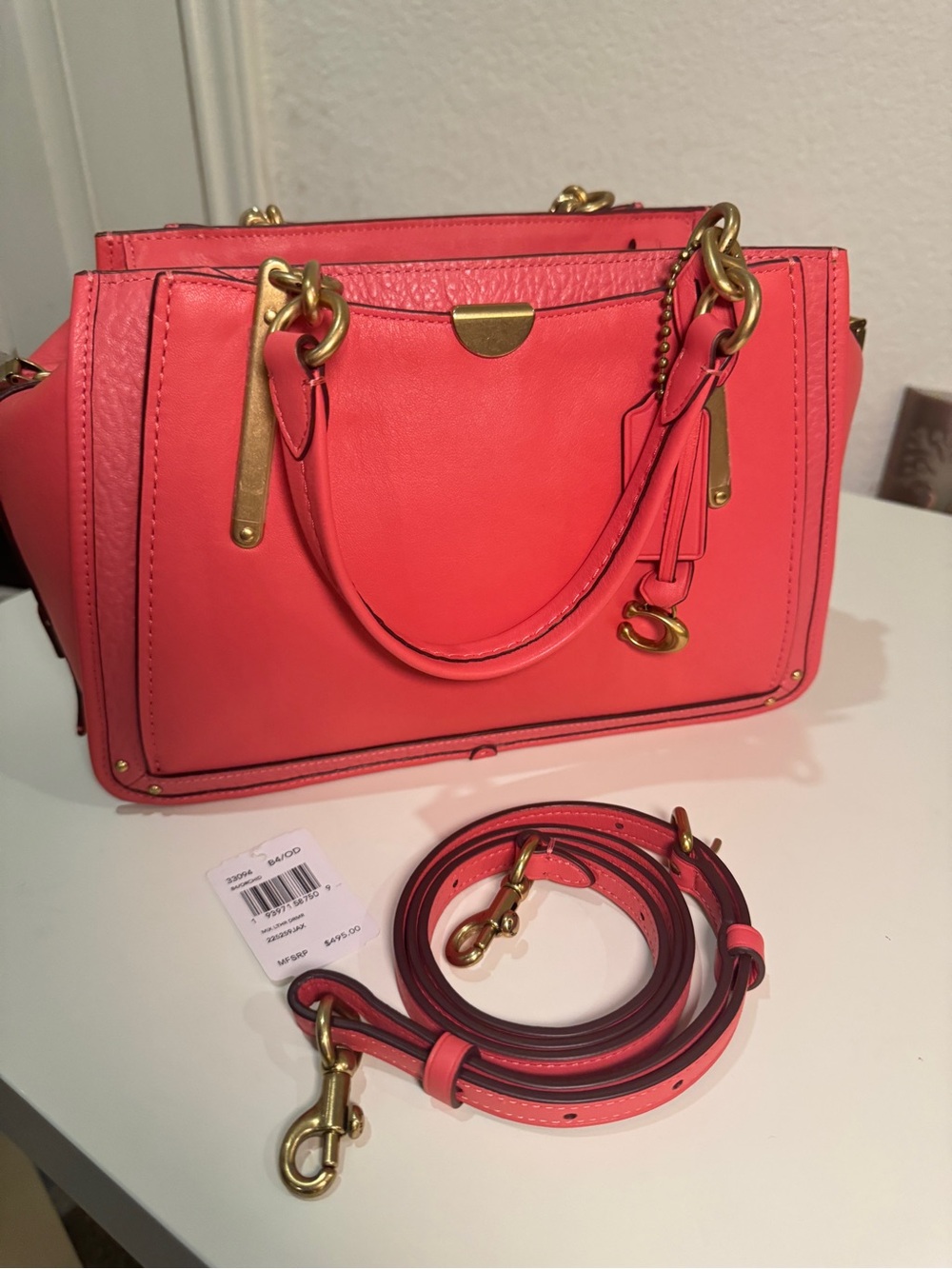NWT Coach Beautiful Dreamer Coral/Pink Two-Way Satchel with Strap & Hangtag